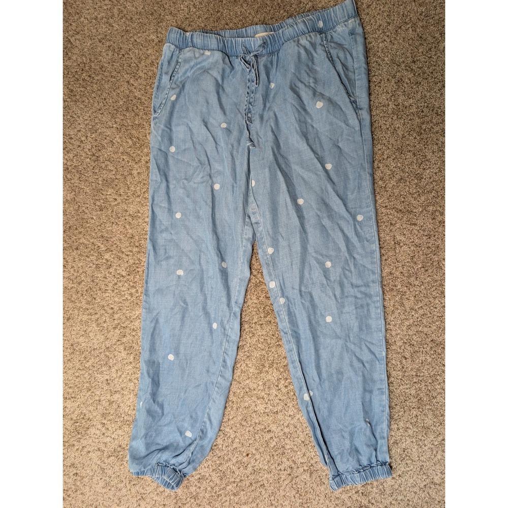 Cloth & Stone Women's Small Chambray Polka Dot Jogger Pants Blue Pull-On